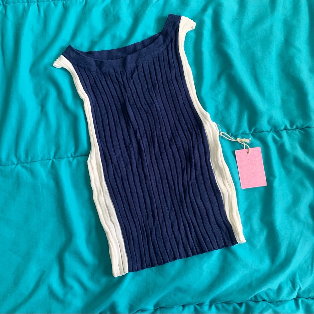 Blue/White Ribbed Crop Top NWT